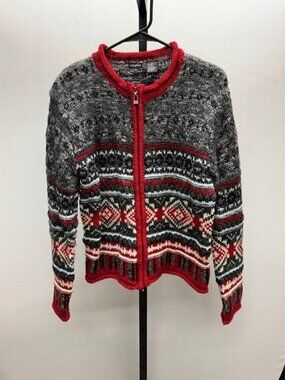 Tangents Wool Blend Full Zip Patterened Sweater
